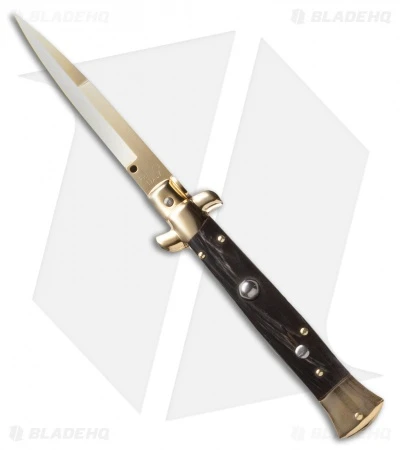 Frank B 9" Italian Stiletto Automatic Knife Dark Horn (4" Gold Bayonet) 1 Frank B 9" Italian Stiletto Automatic Knife Dark Horn (4" Gold Bayonet)