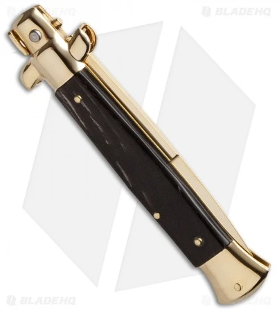 Frank B 9" Italian Stiletto Automatic Knife Dark Horn (4" Gold Bayonet) 2 Frank B 9" Italian Stiletto Automatic Knife Dark Horn (4" Gold Bayonet) - Image 2
