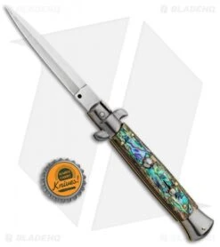Frank B 9" Italian Stiletto Automatic Dagger Knife Abalone (4" Satin) -Gerbere Store 9in Frank B Genuine Abalone Automatic Stiletto Dagger BP 8804 jr bottlecap