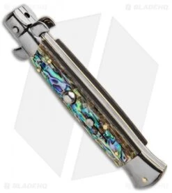 Frank B 9" Italian Stiletto Automatic Dagger Knife Abalone (4" Satin) -Gerbere Store 9in Frank B Genuine Abalone Automatic Stiletto Dagger BP 8804 jr spine
