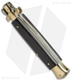 AGA Campolin 10" Italian Stiletto Picklock Automatic Brass/Ebony (4.5" Kriss) -Gerbere Store AGA Campolin 10in Stiletto Ebony Kriss BP 19129 jr side