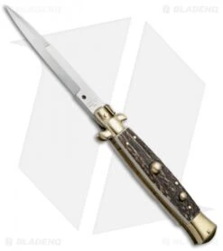 AGA Campolin 10" Italian Stiletto Picklock Automatic Brass/Stag (4.5" Bayonet)