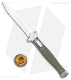 AGA Campolin Zero+ Italian Leverlock Automatic Knife OD Grn G-10 (4.5"Sat Bayo) -Gerbere Store AGA Campolin Zero Plus Italian LL Auto OD Green G 10 Satin Bayo AGA02V SB BHQ 108800 jr bottlecap