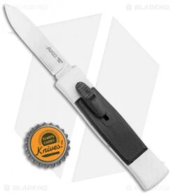 AKC Minion Concord Spear Point OTF Automatic Knife White/Black (2.4" Satin) -Gerbere Store AKC 007 Mini Concord OTF Auto White Black Satin BHQ 135712 jr bottlecap