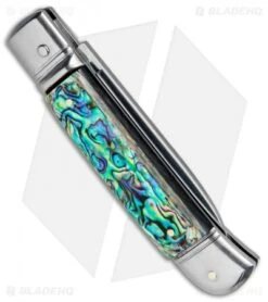 AKC Classic 8" Lever Lock Automatic Italian Knife Abalone (3.2" Polish Flat) -Gerbere Store AKC 8in LL Italian Auto Abalone Polish Flat BHQ 82042 jr side