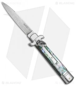 AKC Leverletto 8" Automatic Italian Stiletto Abalone (3.25" Damascus)