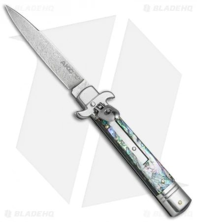 AKC Leverletto 8" Automatic Italian Stiletto Abalone (3.25" Damascus) 1 AKC Leverletto 8" Automatic Italian Stiletto Abalone (3.25" Damascus)