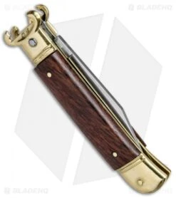SKM 8" Lever Lock Italian Auto Cocobolo W/ Brass Bolster (3.2" Polish) -Gerbere Store Beltrame Knives LL Italian Auto Cocobolo Brass BHQ 81017 jr side