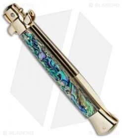 Frank B 11" Italian Stiletto Automatic Knife Abalone Gold (3.8" Gold Bayo) 6 Frank B 11" Italian Stiletto Automatic Knife Abalone Gold (3.8" Gold Bayo) -Gerbere Store Frank B 11in Auto Italian Stiletto Abalone Bayo Gold BHQ 82054 jr side