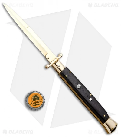 Frank B 11" Italian Stiletto Bayo Knife Swinguard Gold Plated/ Ebony (5" Gold) 4 Frank B 11" Italian Stiletto Bayo Knife Swinguard Gold Plated/ Ebony (5" Gold) - Image 4