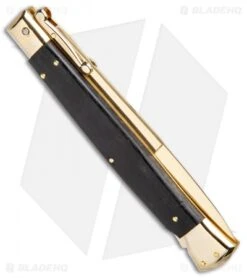 Frank B 11" Italian Stiletto Bayo Knife Swinguard Gold Plated/ Ebony (5" Gold) 6 Frank B 11" Italian Stiletto Bayo Knife Swinguard Gold Plated/ Ebony (5" Gold) -Gerbere Store Frank B 11in Italian Stiletto Swinguard Ebony Bayo Gold BHQ 93765 jr side