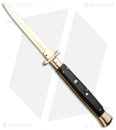 Frank B 11" Italian Stiletto Bayo Knife Swinguard Gold Plated/ Ebony (5" Gold) 1 Frank B 11" Italian Stiletto Bayo Knife Swinguard Gold Plated/ Ebony (5" Gold)