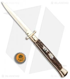 Frank B 11" Italian Stiletto Swinguard Bayonet Knife Stag (5" Gold) -Gerbere Store Frank B 11in Italian Stiletto Swinguard Stag Gold Bayo GX 5357 jr bottlecap