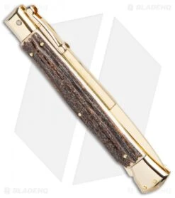 Frank B 11" Italian Stiletto Swinguard Bayonet Knife Stag (5" Gold) -Gerbere Store Frank B 11in Italian Stiletto Swinguard Stag Gold Bayo GX 5357 jr side