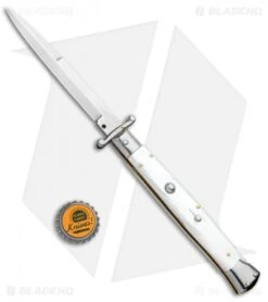 Frank B 11" Italian Stiletto Swinguard Automatic White (5" Satin Bayonet) -Gerbere Store Frank B 11in Italian Stiletto Swinguard White Bayo GX 3486 jr bottlecap