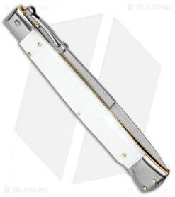 Frank B 11" Italian Stiletto Swinguard Automatic White (5" Satin Bayonet) -Gerbere Store Frank B 11in Italian Stiletto Swinguard White Bayo GX 3486 jr side