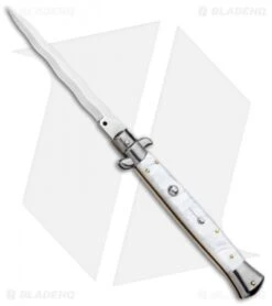 Frank B 11" Italian Stiletto Kris Automatic Knife White Acrylic (5" Polish)