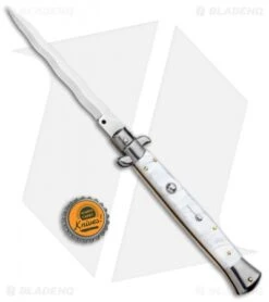 Frank B 11" Italian Stiletto Kris Automatic Knife White Acrylic (5" Polish) -Gerbere Store Frank B 11in Italian Stiletto White Acrylic Auto Kriss Polish GX 33136 jr bottlecap