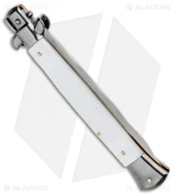 Frank B 11" Italian Stiletto Kris Automatic Knife White Acrylic (5" Polish) -Gerbere Store Frank B 11in Italian Stiletto White Acrylic Auto Kriss Polish GX 33136 jr side