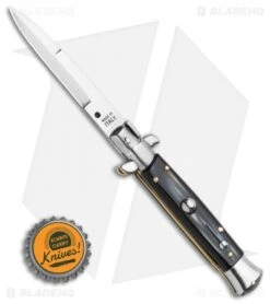 Frank B. 7.5" Italian Stiletto Automatic Knife Simulated Dark Horn (3.5" Bayo) -Gerbere Store Frank B 7.5 Italian Stiletto Automatic Knife Imitation Horn 3.25 Polish Bayo BHQ 118530 LS Bottlecap