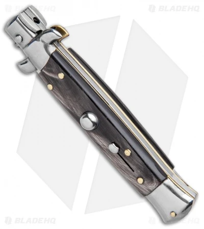 Frank B 7.5" Italian Stiletto Automatic Knife Dark Horn (3.25" Polish) 2 Frank B 7.5" Italian Stiletto Automatic Knife Dark Horn (3.25" Polish) - Image 2