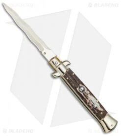 Frank B 9" Italian Stiletto Kris Automatic Knife Stag (4" Gold)