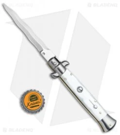 Frank B 9" Italian Stiletto Kris Knife Pearlex (4" Satin) -Gerbere Store Frank B 9in Pearlex Stiletto Kriss Satin BP 6580 jr bottlecap