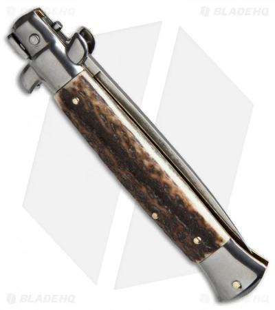 Frank B 9" Italian Stiletto Automatic Knife Stag Horn (4" Satin Flat) 2 Frank B 9" Italian Stiletto Automatic Knife Stag Horn (4" Satin Flat) - Image 2