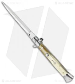 Frank B 11" Italian Stiletto Automatic Knife Blonde Horn (5" Satin Bayo)