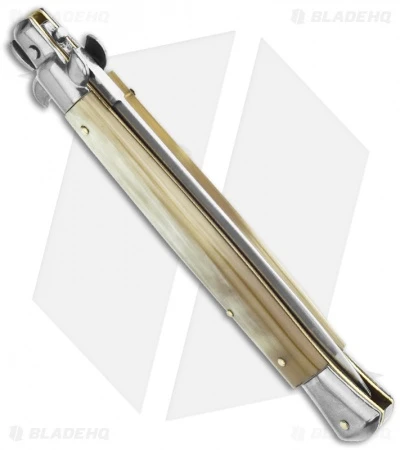 Frank B 11" Italian Stiletto Automatic Knife Blonde Horn (5" Satin Bayo) 2 Frank B 11" Italian Stiletto Automatic Knife Blonde Horn (5" Satin Bayo) - Image 2