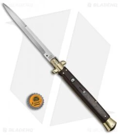 SKM 13" Italian Stiletto Automatic Knife Hardwood/Brass (5.7" Satin Bayonet) 7 SKM 13" Italian Stiletto Automatic Knife Hardwood/Brass (5.7" Satin Bayonet) -Gerbere Store SKM 13in Stiletto Hardwood Brass Bayo BHQ 68487 jr bottlecap