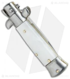 SKM 4.5" Italian Mini Stiletto Automatic Knife White Pearlex (Swedge) 6 SKM 4.5" Italian Mini Stiletto Automatic Knife White Pearlex (Swedge) -Gerbere Store SKM 4.5in Italian Stiletto White Pearlex Swedge BHQ 67448 jr side