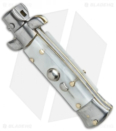 SKM 4.5" Italian Mini Stiletto Automatic Knife White Pearlex (Swedge) 2 SKM 4.5" Italian Mini Stiletto Automatic Knife White Pearlex (Swedge) - Image 2