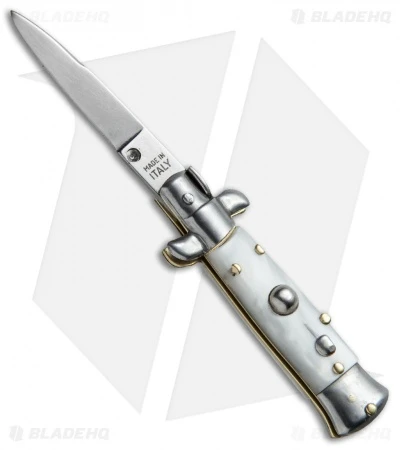 SKM 4.5" Italian Mini Stiletto Automatic Knife White Pearlex (Swedge) 1 SKM 4.5" Italian Mini Stiletto Automatic Knife White Pearlex (Swedge)