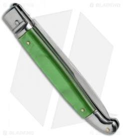 SKM 9.5" Fancy Lever Lock Automatic Knife Green Acrylic (4" Satin Bayo) -Gerbere Store SKM 9.5in Fancy Acrylic LL Stiletto Bayo Green BP 19171 jr side