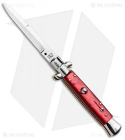 SKM 9" Italian Stiletto Automatic Bayonet Knife Red Acrylic (4" Satin)