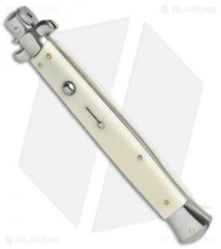 SKM AB 13" Italian Stiletto Automatic Knife Sim. Ivory (5.7" Satin Flat) -Gerbere Store SKM AB 13in italian stiletto sim ivory flat grind BP 22696 er spine
