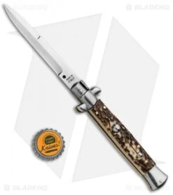 SKM AB 9" Italian Stiletto Bayo Automatic Knife Stag (3.8" Satin) -Gerbere Store SKM AB 9in Stag Bayonet BHQ 74901 jr bottlecap