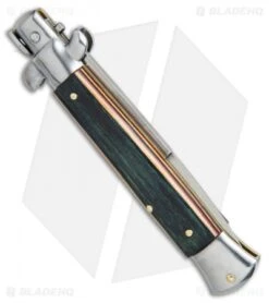 SKM AB 9" Italian Stiletto Automatic Knife Stamina Wood (4" Satin Bayo) -Gerbere Store SKM AB 9in stamina wood BP18939 er side