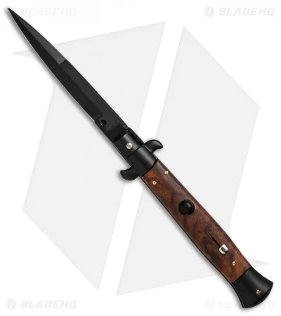 SKM 9" Italian Stiletto Automatic Knife Sim Briar Wood (3.8" Black Bayonet) 1 SKM 9" Italian Stiletto Automatic Knife Sim Briar Wood (3.8" Black Bayonet)
