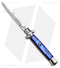 SKM 9" Italian Stiletto Bayonet Automatic Knife Blue Acrylic (4" Satin)