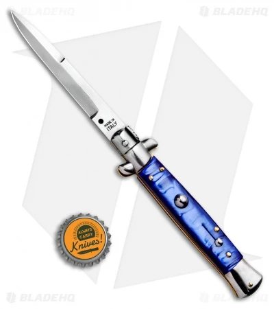 SKM 9" Italian Stiletto Bayonet Automatic Knife Blue Acrylic (4" Satin) 4 SKM 9" Italian Stiletto Bayonet Automatic Knife Blue Acrylic (4" Satin) - Image 4