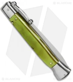 AKC Swinguard 9" Automatic Italian Stiletto Green Pearlex (4" Satin Dagger) -Gerbere Store akc 9 swing green pearlex side jm