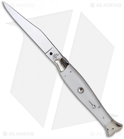 AGA Campolin 10" Automatic Fishtail Picklock Knife White (4.5" Satin Bayo) 1 AGA Campolin 10" Automatic Fishtail Picklock Knife White (4.5" Satin Bayo)
