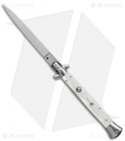 Frank B 11" Italian Stiletto Automatic Knife White Pearlex (5" Satin Flat)