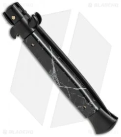 Frank B 9" Italian Stiletto Automatic Knife Black Marble (4" Black Serr) -Gerbere Store frank b 9in stiletto black marble flat grind side cm