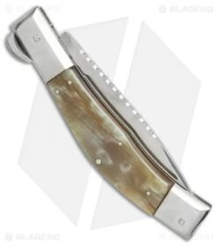 Lepre 10" Picklock Automatic Knife Honey Horn W/ Filework (4.2" Satin) -Gerbere Store lepre 10in brazillian honey horn filework BP 18830 er side