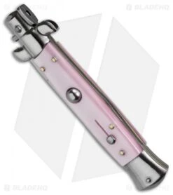 SKM 9" Italian Stiletto Automatic Knife Pink Pearlex (3.8" Satin Kriss) 5 SKM 9" Italian Stiletto Automatic Knife Pink Pearlex (3.8" Satin Kriss) -Gerbere Store skm 9in pink pearl bottom cm