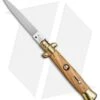 SKM AB 9" Italian Stiletto Automatic Knife Brass/Olive Wood (4" Satin Flat)