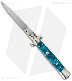 SKM AB 9" Italian Stiletto Automatic Knife Turquoise Acrylic (3.8" Satin Flat)